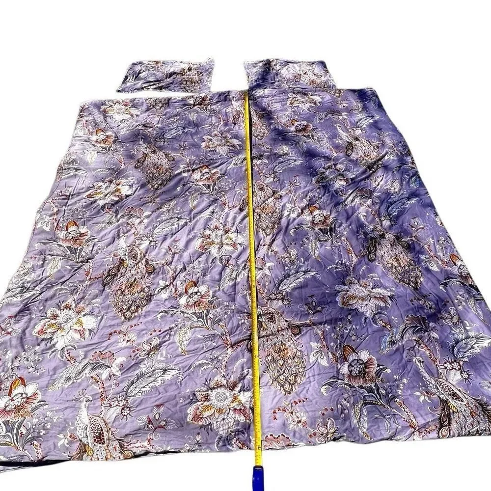 Tahari Home Luxury King 3 Piece Duvet Cover Set Peacock Jacobean Birds Flowers 1